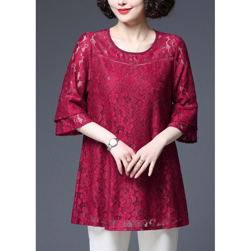 Rose Hollow Out Patchwork Lace Top Half Sleeve