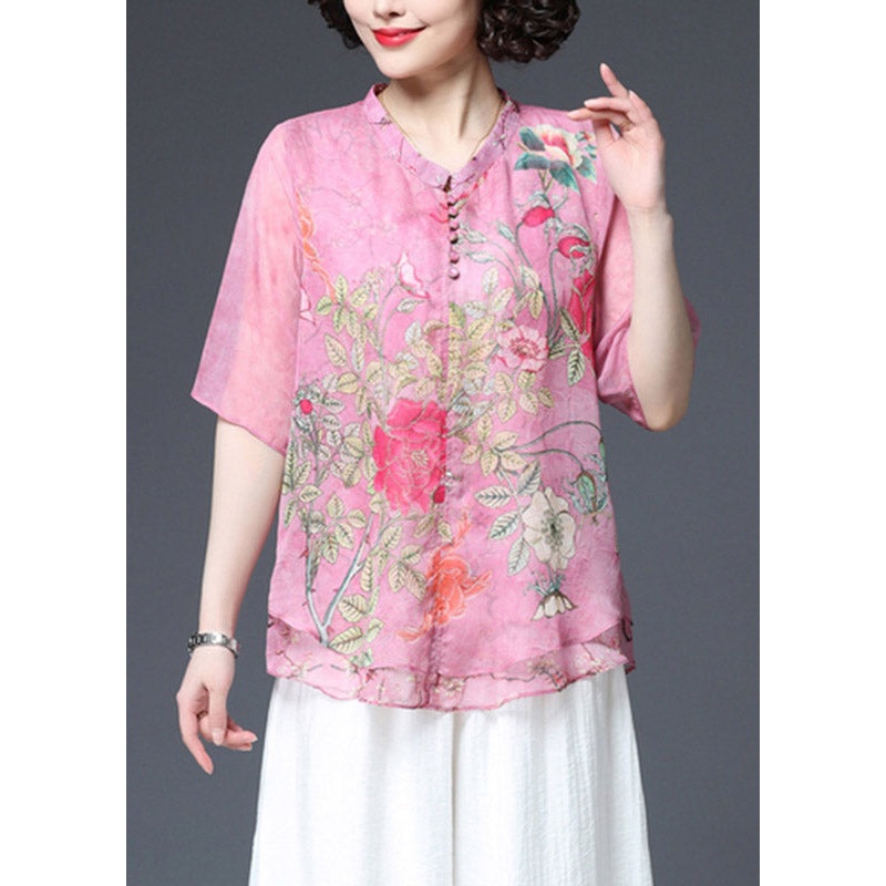 Vogue Pink V Neck Layered Button Shirt Half Sleeve