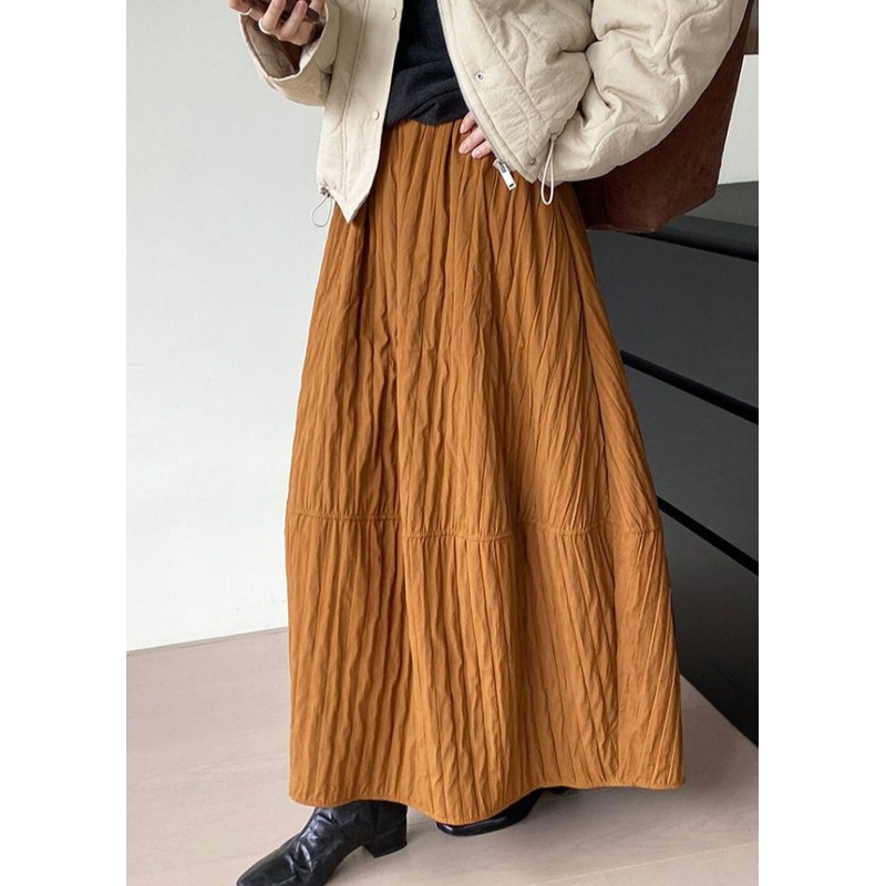 Art Brown Patchwork Cotton A Line Skirt Spring