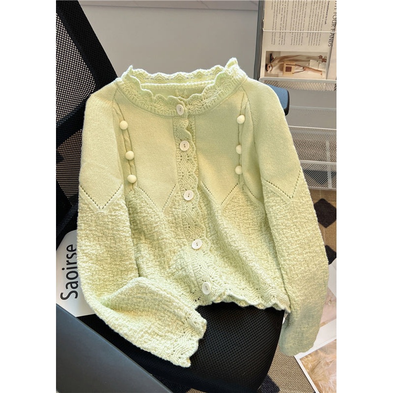 Art Green Oversized Patchwork Knit Cardigans Spring