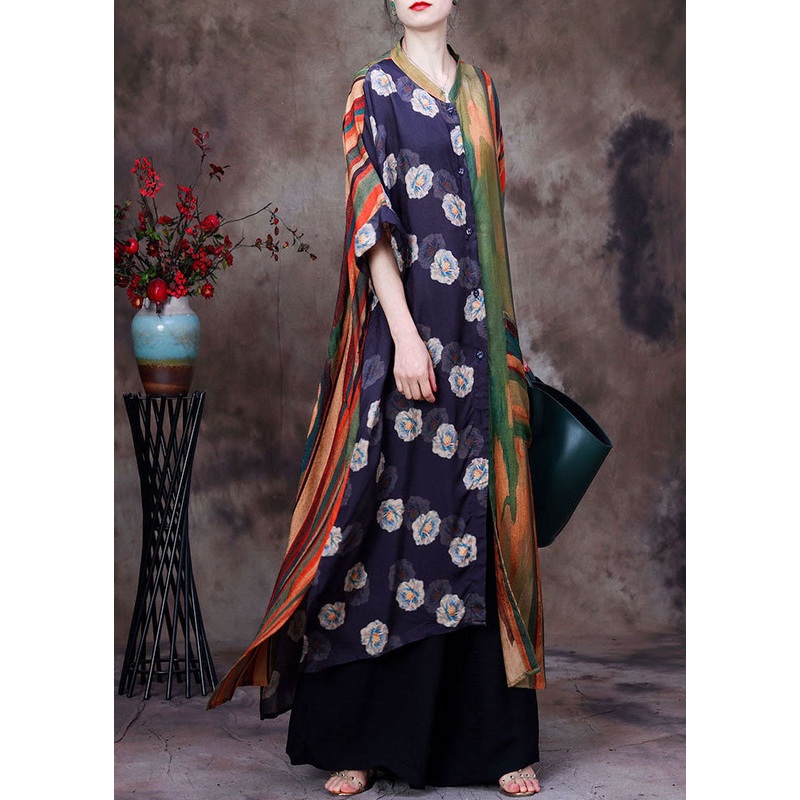 Beautiful Colorblock Print Patchwork Low High Design Silk Two Pieces Set Summer