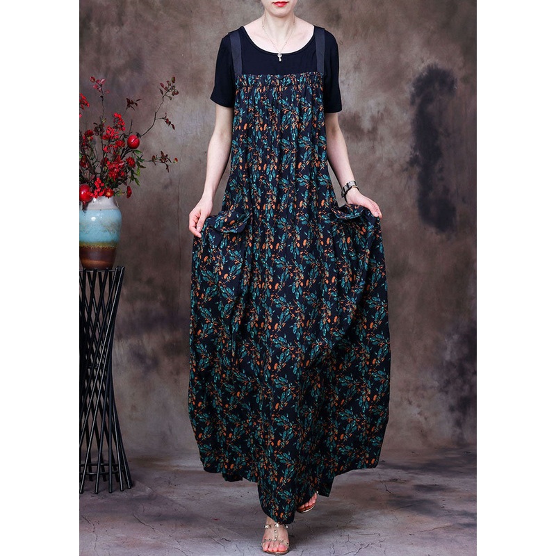 Beautiful Green Print Pockets Cotton Strap Dress And Tanks Two Pieces Set Summer