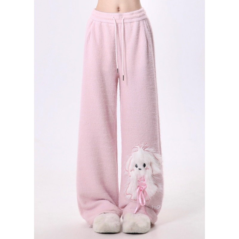 Beautiful Pink Dog Fluffy Straight Pants Spring