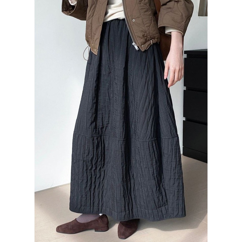 Black Patchwork Cotton Skirt Oversized Spring