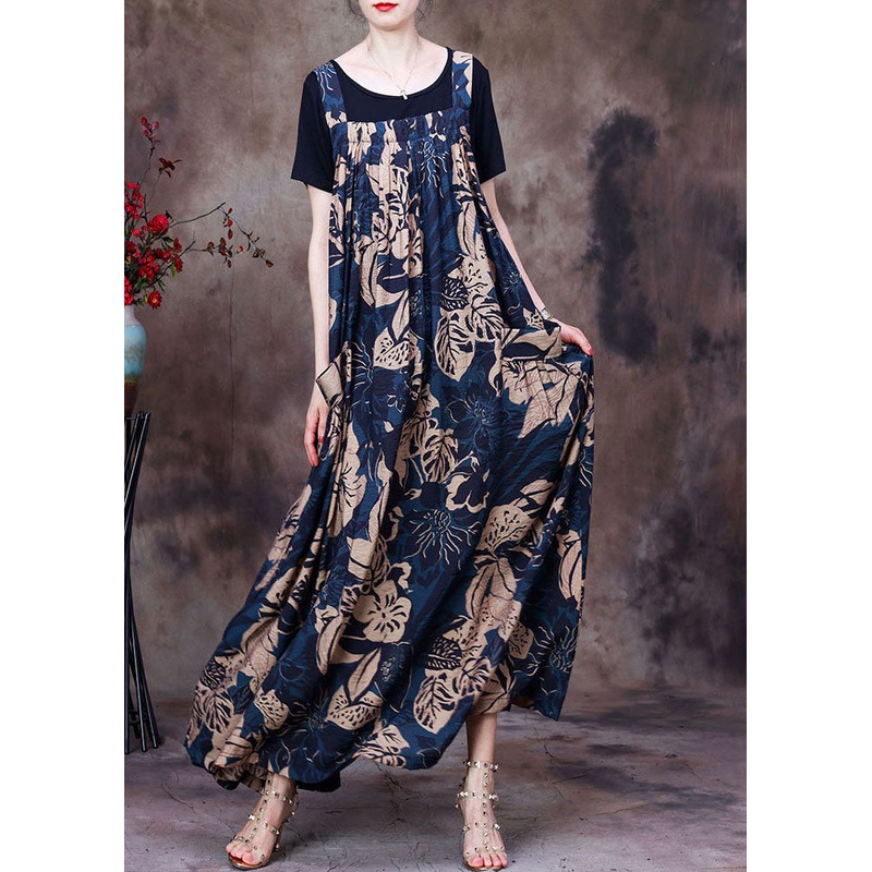 Boutique Yellow Print Wrinkled Pockets Silk Two Pieces Set Summer