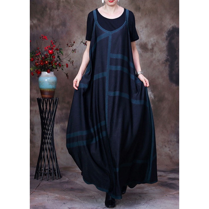 Casual Green Striped Print Exra Large Hem Silk Spaghetti Strap Dress And Tanks Two Pieces Set Summer
