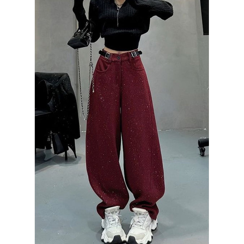 Mulberry Woolen Warm Fleece Wide Leg Pants Sequins Spring