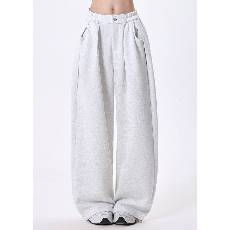 Stylish Light Grey Oversized Drawstring Cotton Pants Spring