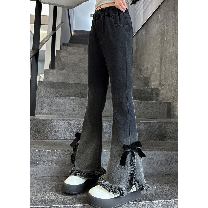 Women Gradient Color Ruffled Side Open Bell-bottom Trousers Spring