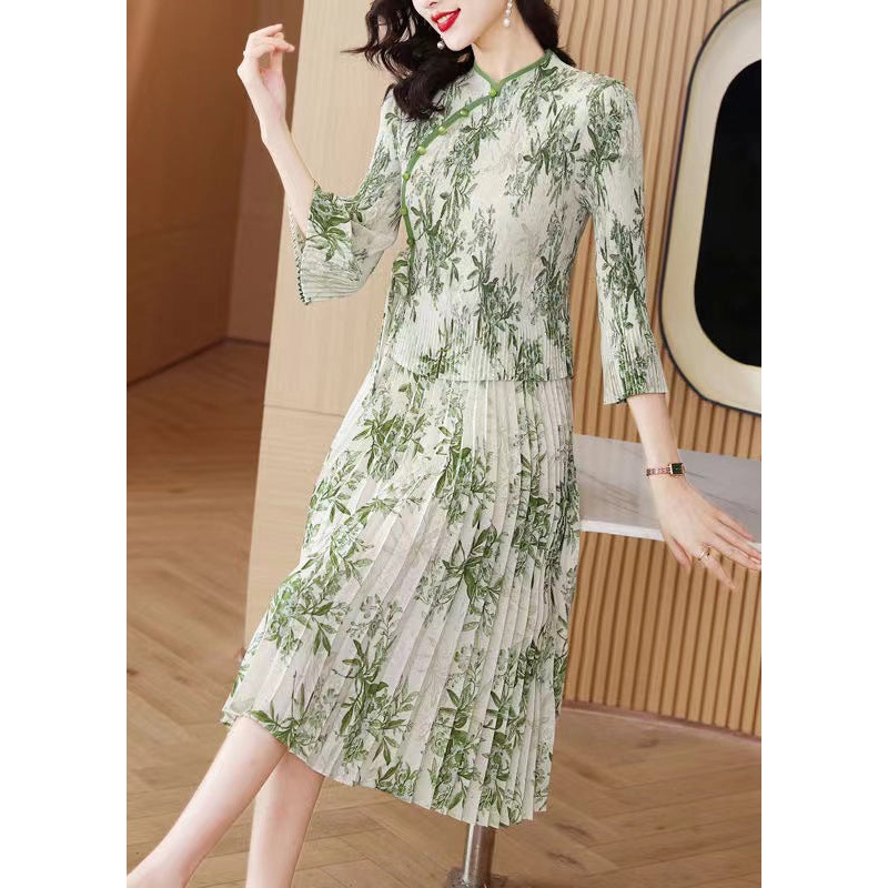 Women Green Print Chiffon Vacation Dresses Summer