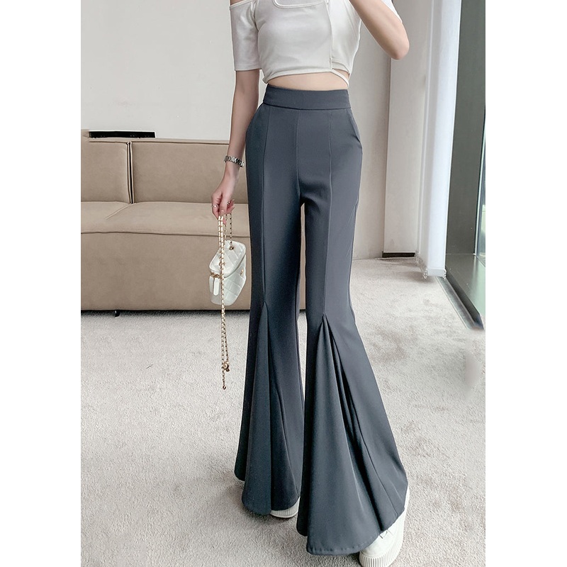 Women Grey Draping Spandex Flared Trousers Spring
