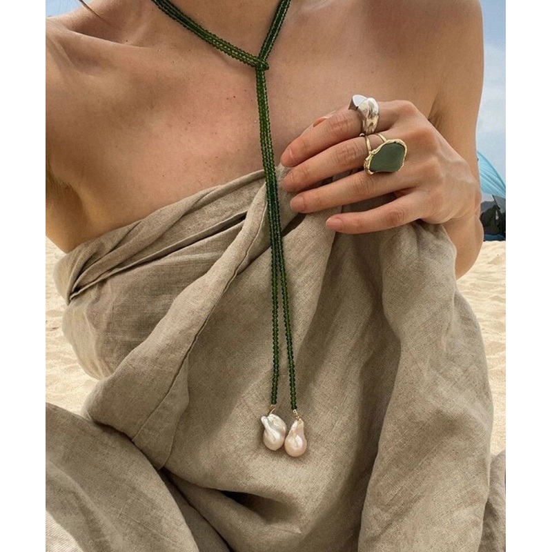 Boho Green Alloy Pearl Beading Pendant Necklace