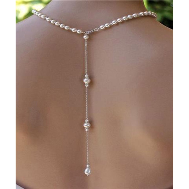 Boutique White Stainless Steel Pearl Chain Tassel Lariat Necklace