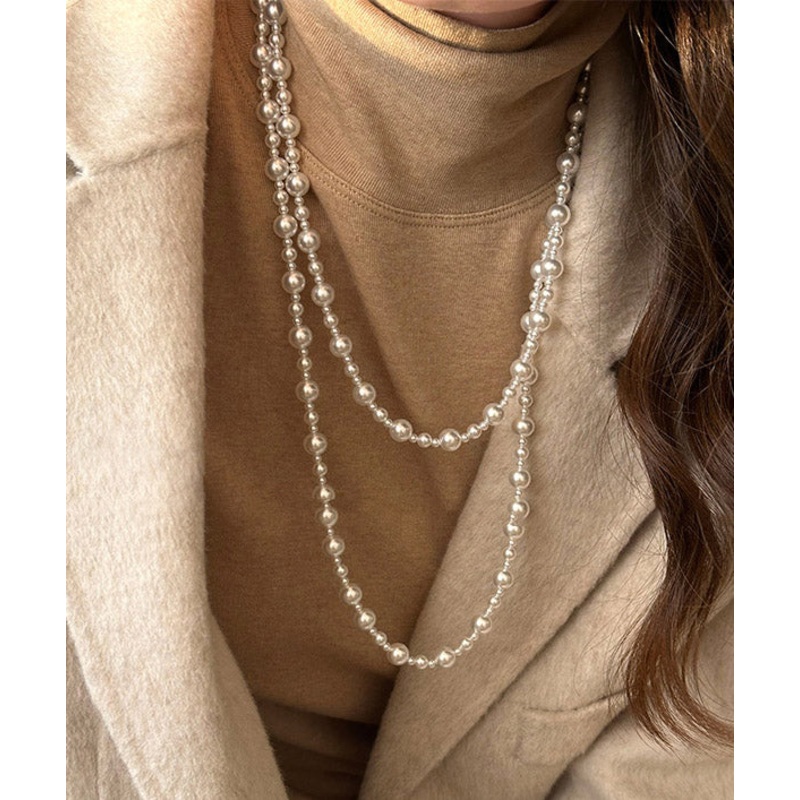 Brief White Alloy Pearl Beading Sweater Necklace