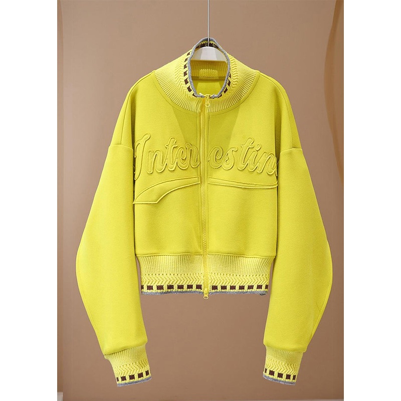Casual Fluorescent Yellow Jacquard Cotton Jackets Spring