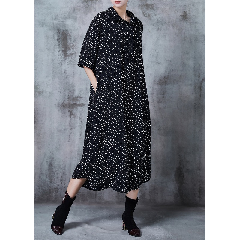 Chic Black Oversized Print Chiffon Vacation Dresses Summer