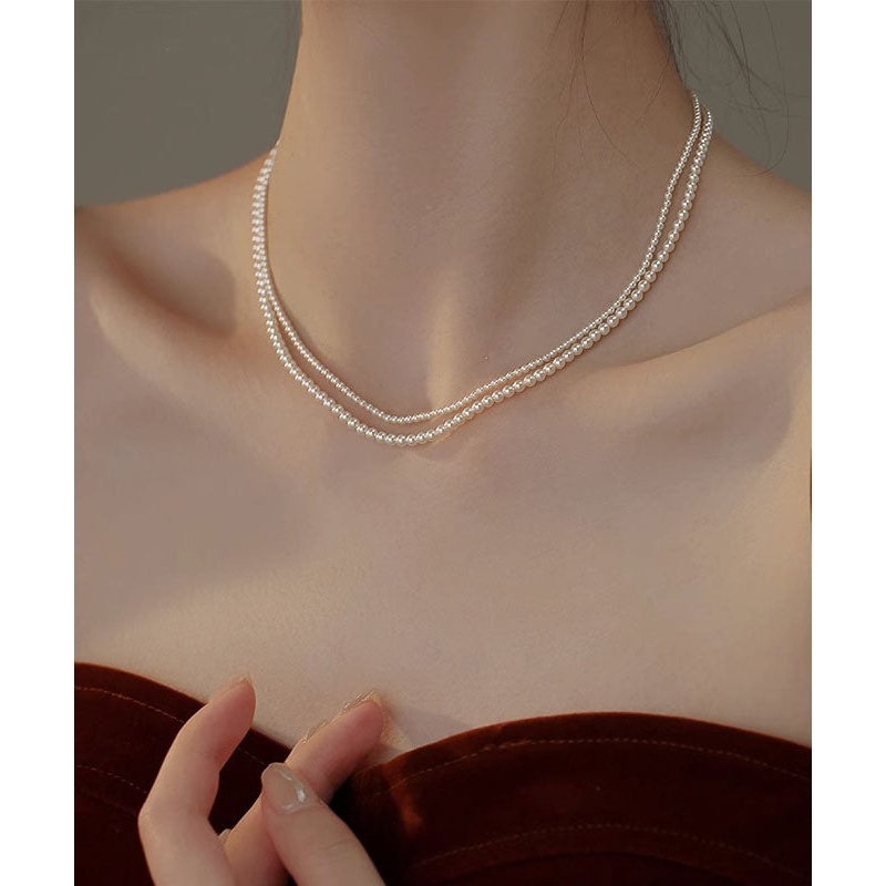Cute White Alloy Pearl Beadi Gratuated Bead Necklace