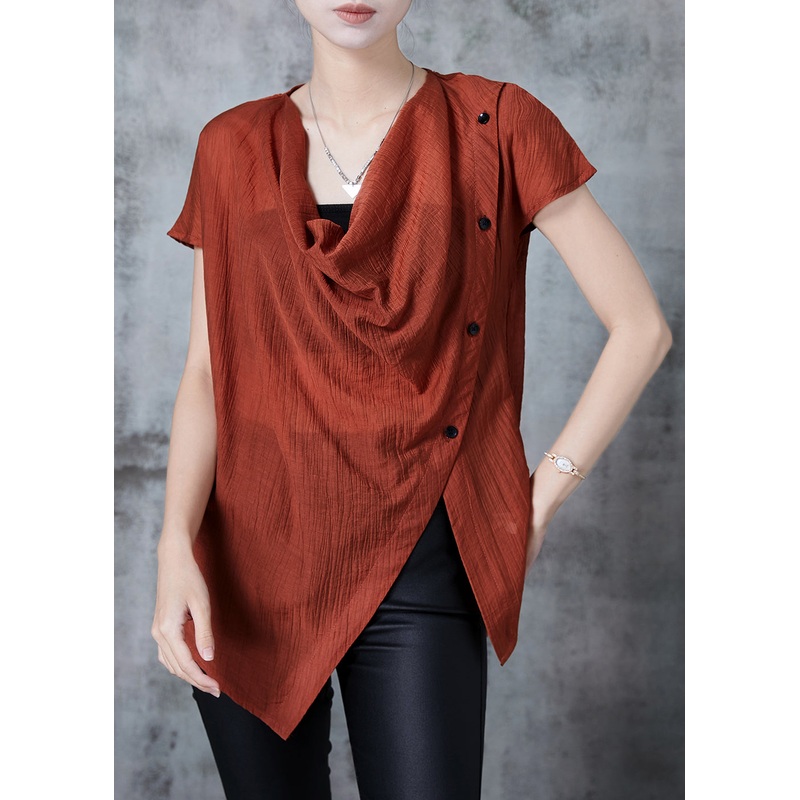 Fine Caramel Asymmetrical Design Chiffon Blouses Summer