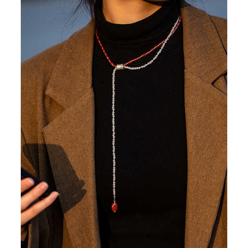 Fine Colorblock Alloy Double Layer Gem Stone Beading Gratuated Bead Necklace