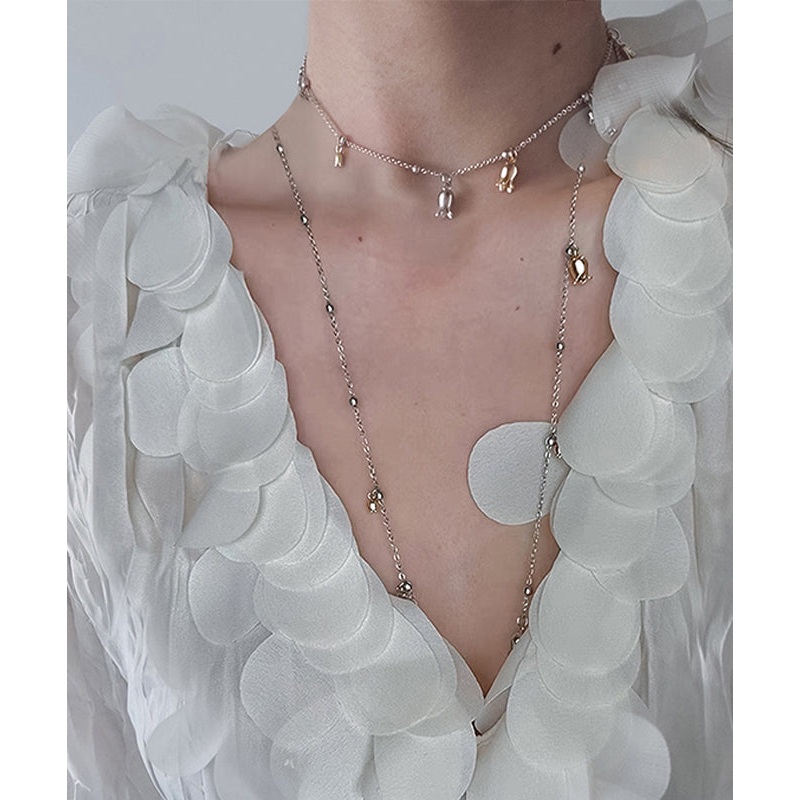 New Silk Alloy Floral Tassel Lariat Necklace