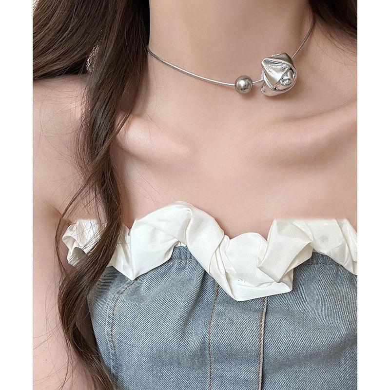 Original Silk Stainless Steel PU Pearl Rose Pendant Necklace