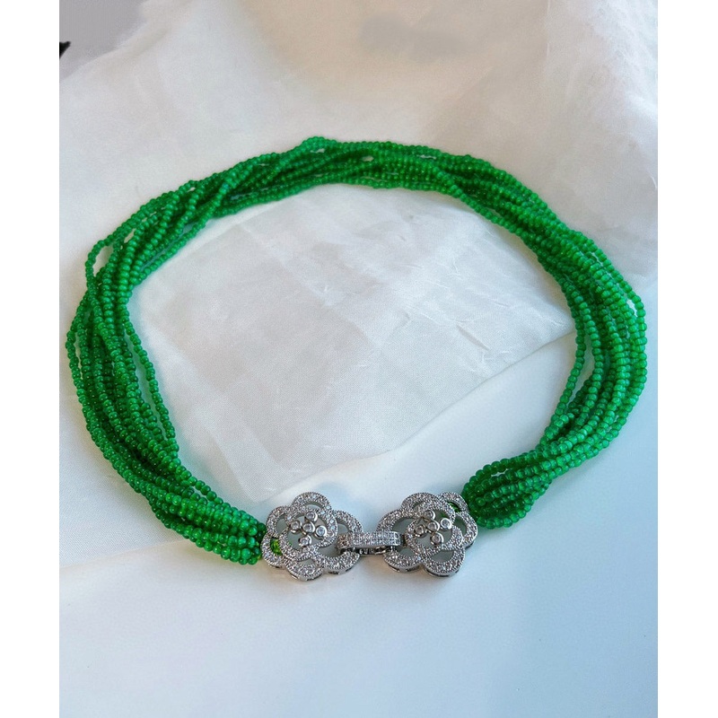 Skinny Green Stainless Steel Cat Eye Stone Multi Layer Beading Gratuated Bead Necklace