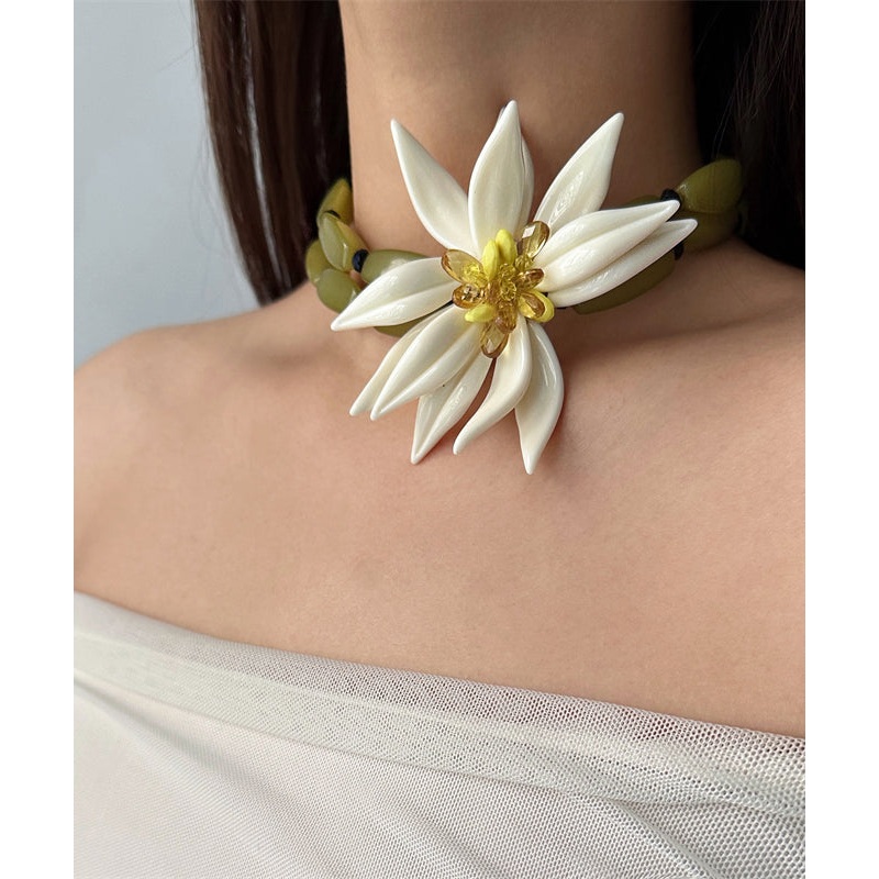 Stylish Green Acrylic Alloy Floral Bamboo Nodes Double Layer Pendant Necklace