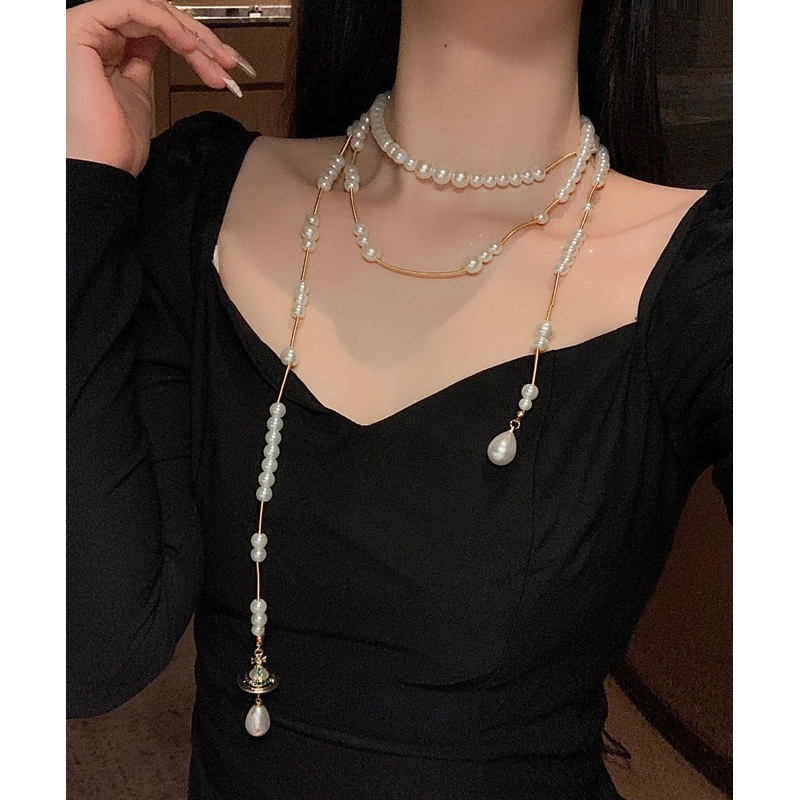 Vogue Gold Copper Alloy Pearl Double Layer Pendant Necklace