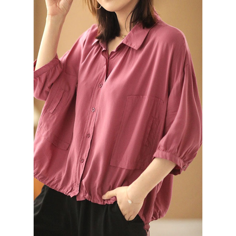 Vintage Rose Peter Pan Collar Drawstring Pockets Shirt Top Bracelet Sleeve