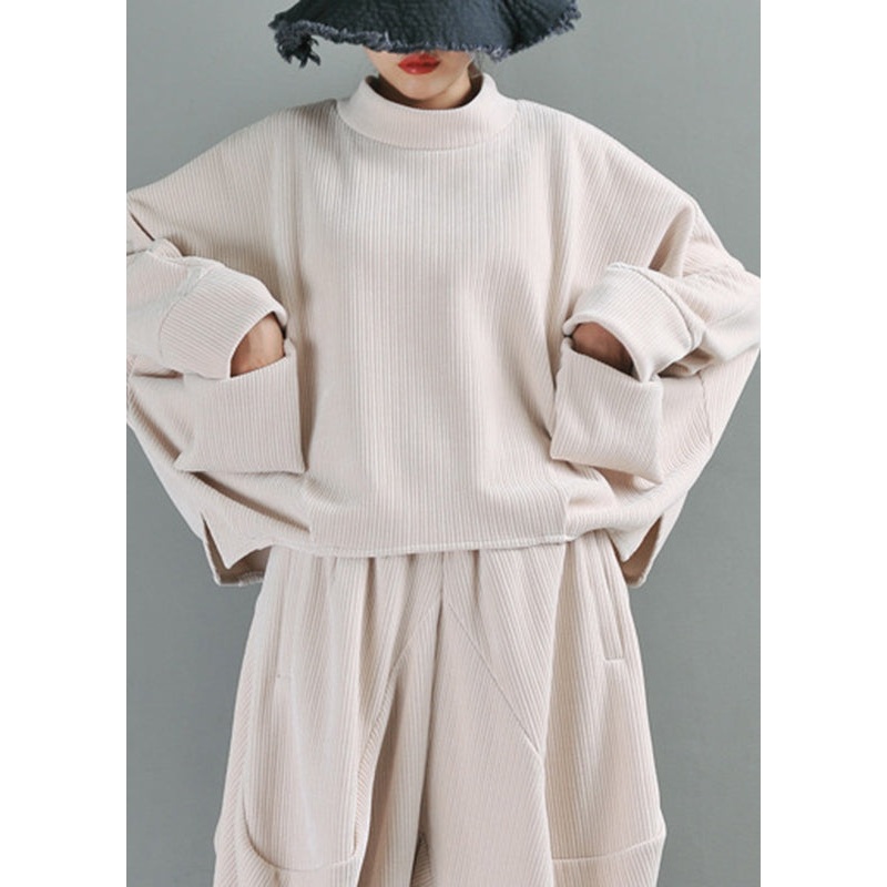 Apricot Side Open Pockets Corduroy Top Long Sleeve