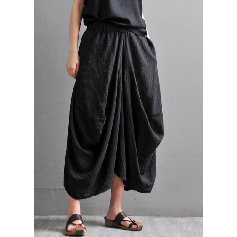 Black Asymmetrical Elastic Waist Pockets Pants Skirt Summer