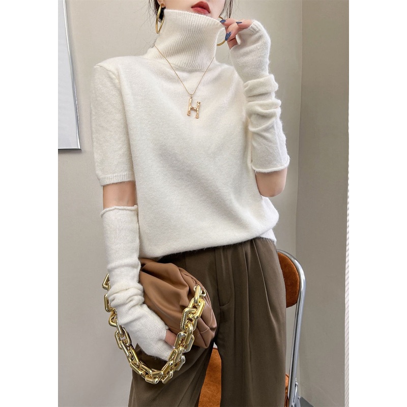 Bohemian White Turtle Neck Thick Knitted Tops Winter