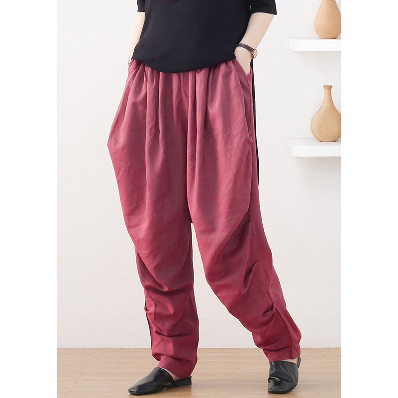 Boutique Red Pockets Linen Harem Pants Fall