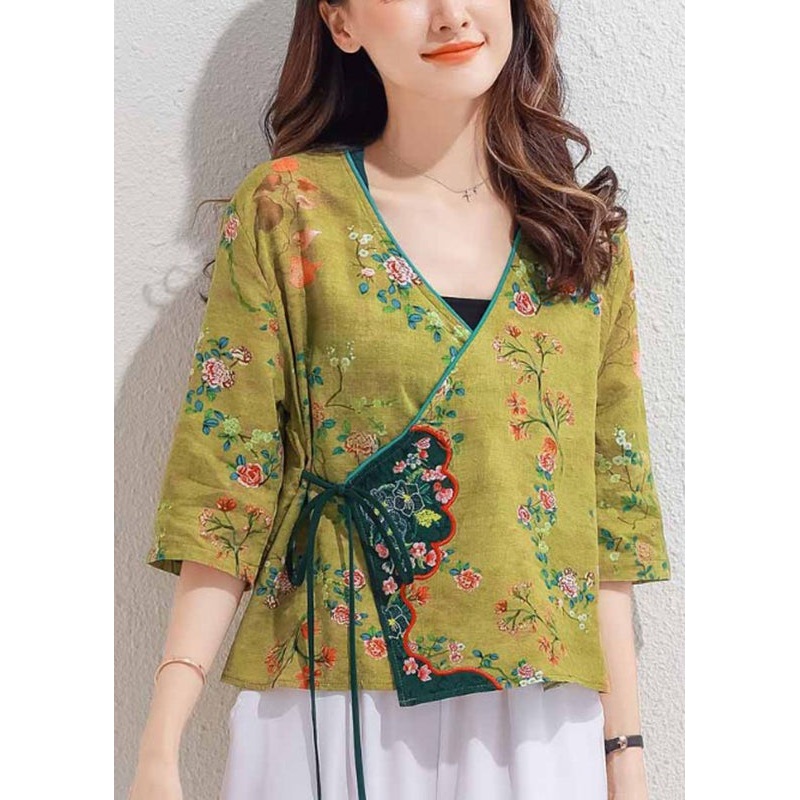 Boutique Yellow V Neck Embroideried Floral Shirt Half Sleeve