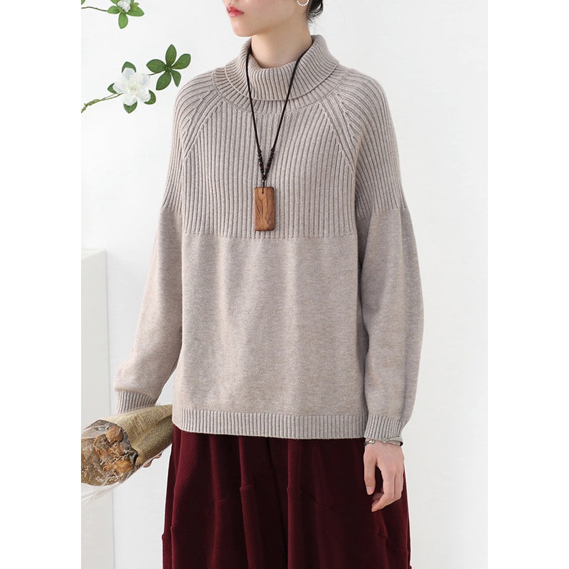 Camel Side Open Thick Knit Sweaters Long Sleeve