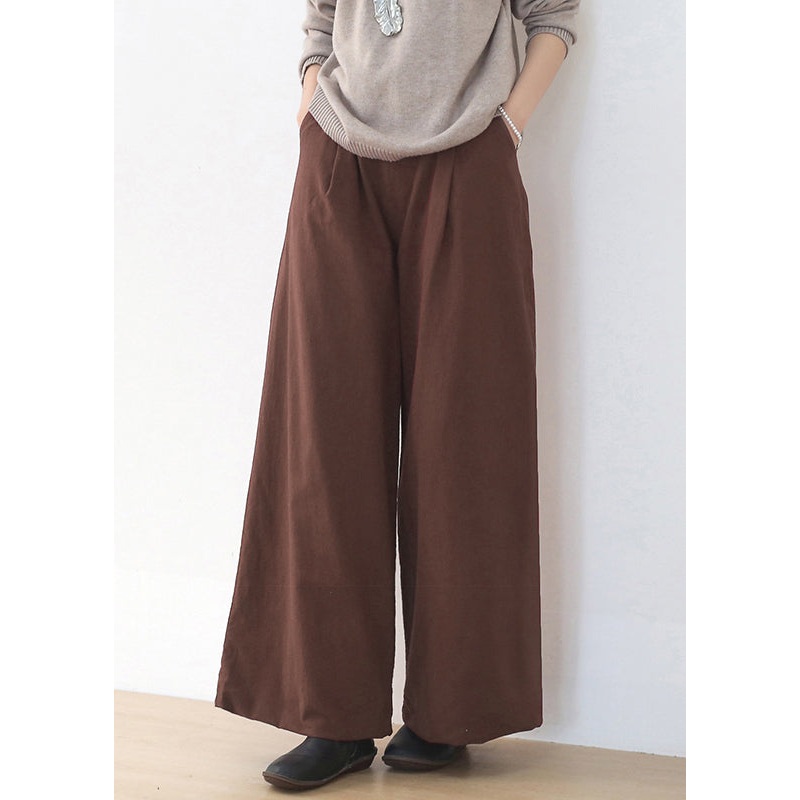 Coffee Colour High Waist Linen Wide Leg Pants Winter