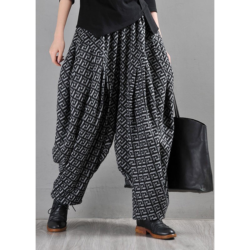 Fine Grey Pockets Print Lantern Pants Fall