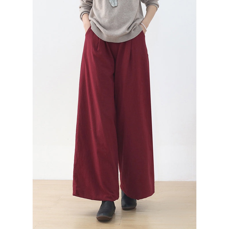 Loose Mulberry Button Pockets Linen Wide Leg Pants Winter