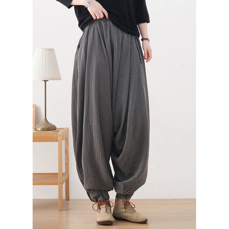 Simple Grey Elastic Waist Pockets Harem Pants Fall