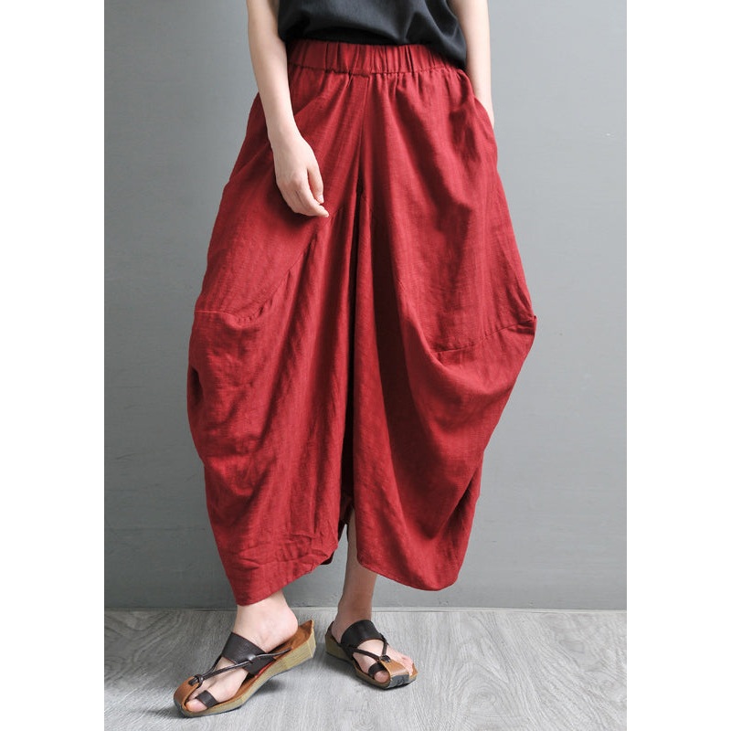 Simple Red Pockets Wide Leg Pants Skirt Summer