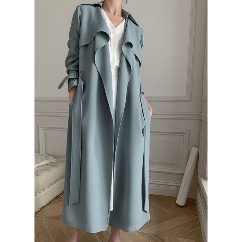 Unique Light Blue Peter Pan Collar Pockets Sashes Cotton Trench Outwear Fall