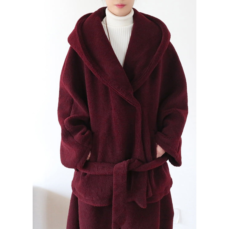 Vogue Mulberry Button Pockets Woolen Hooded Coats Long Sleeve