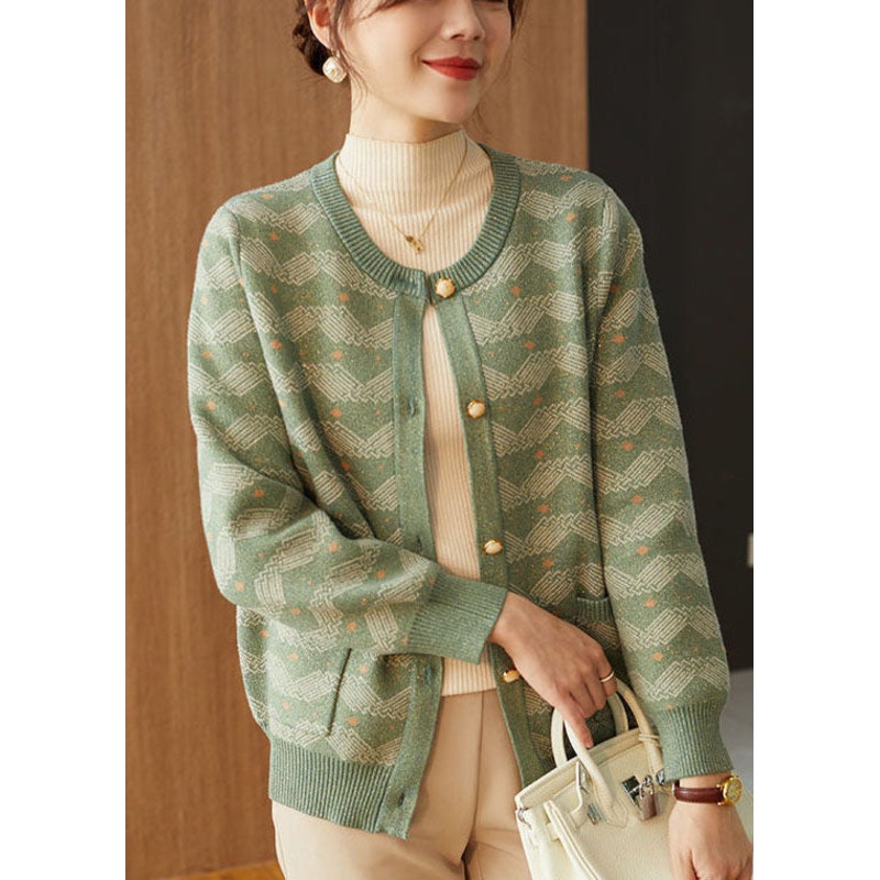 Women Green Oversized Print Woolen Coat Outwear Fall