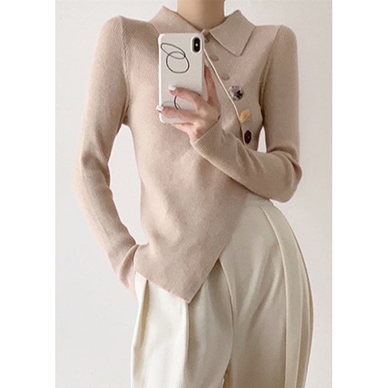 Apricot Peter Pan Collar Button Knit Pullover Long Sleeve