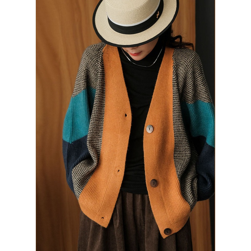 Art Colorblock Oversized Patchwork Knit Cardigan Winter