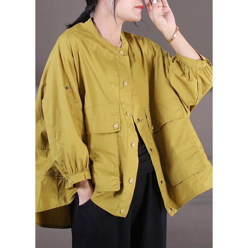 Boutique Yellow O-Neck Button Low High Design Coats Long Sleeve