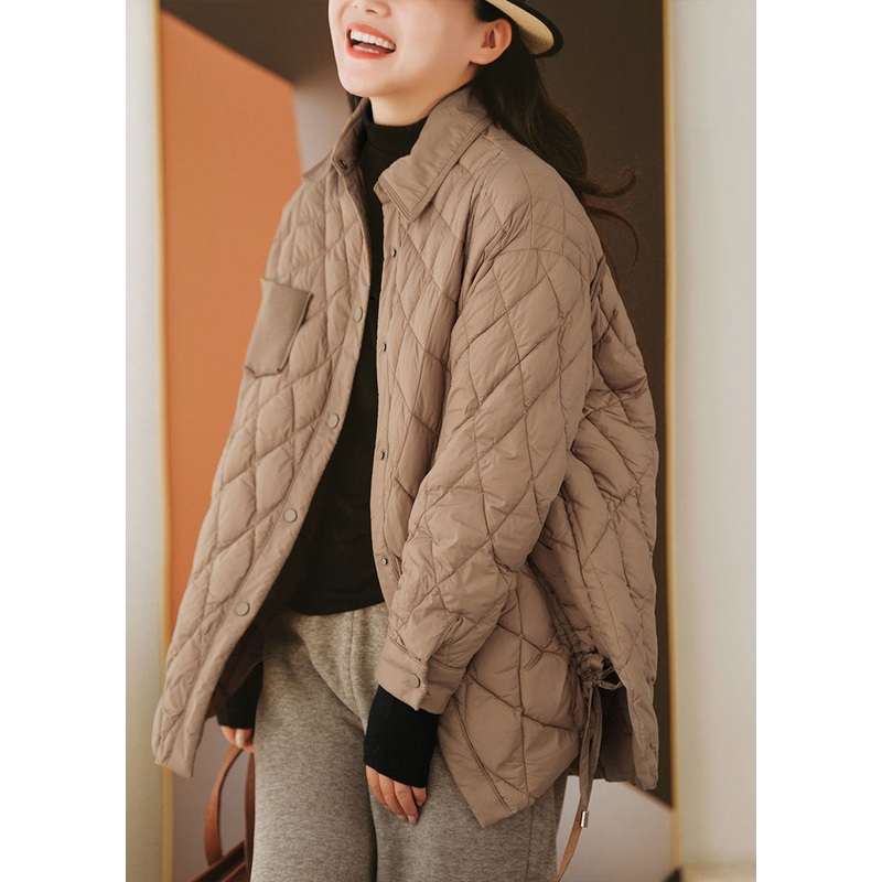 Classy Brown Peter Pan Collar Drawstring Duck Down Down Coats Winter