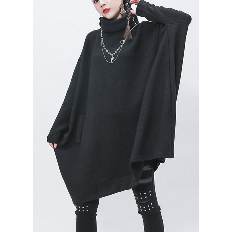 Elegant Black Turtleneck Patchwork Knit Sweaters Long Sleeve