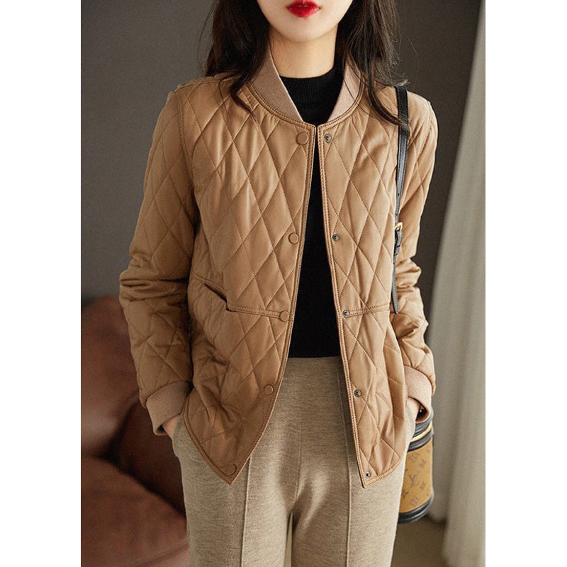 Elegant Yellow Stand Collar Patchwork Button Plaid Parka Long Sleeve