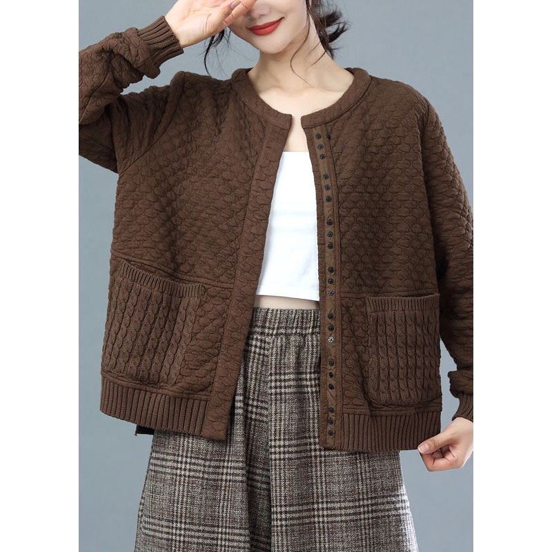 Fashion Coffee Oversized Knit Patchwork Cotton Jackets Winter